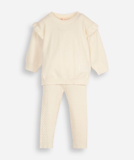 conjunto infantil longo tricot bege 9-12 conjunto infantil longo tricot bege 9-12