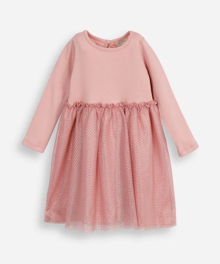 vestido infantil saia tule poá rosa 1
