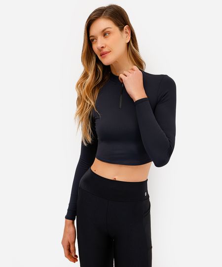 cropped feminino esportivo ace com zíper preto G cropped feminino esportivo ace com zíper preto G