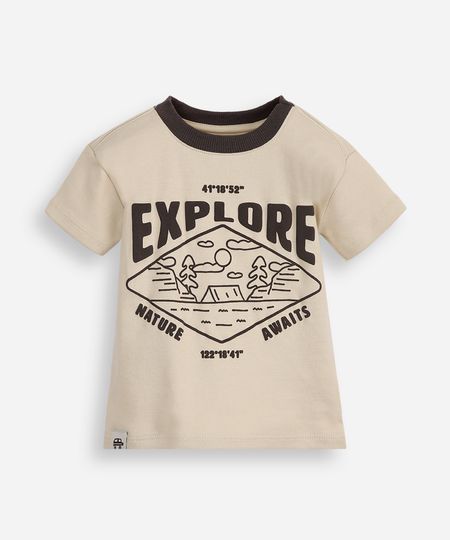 camiseta infantil explore manga curta bege 2 camiseta infantil explore manga curta bege 2