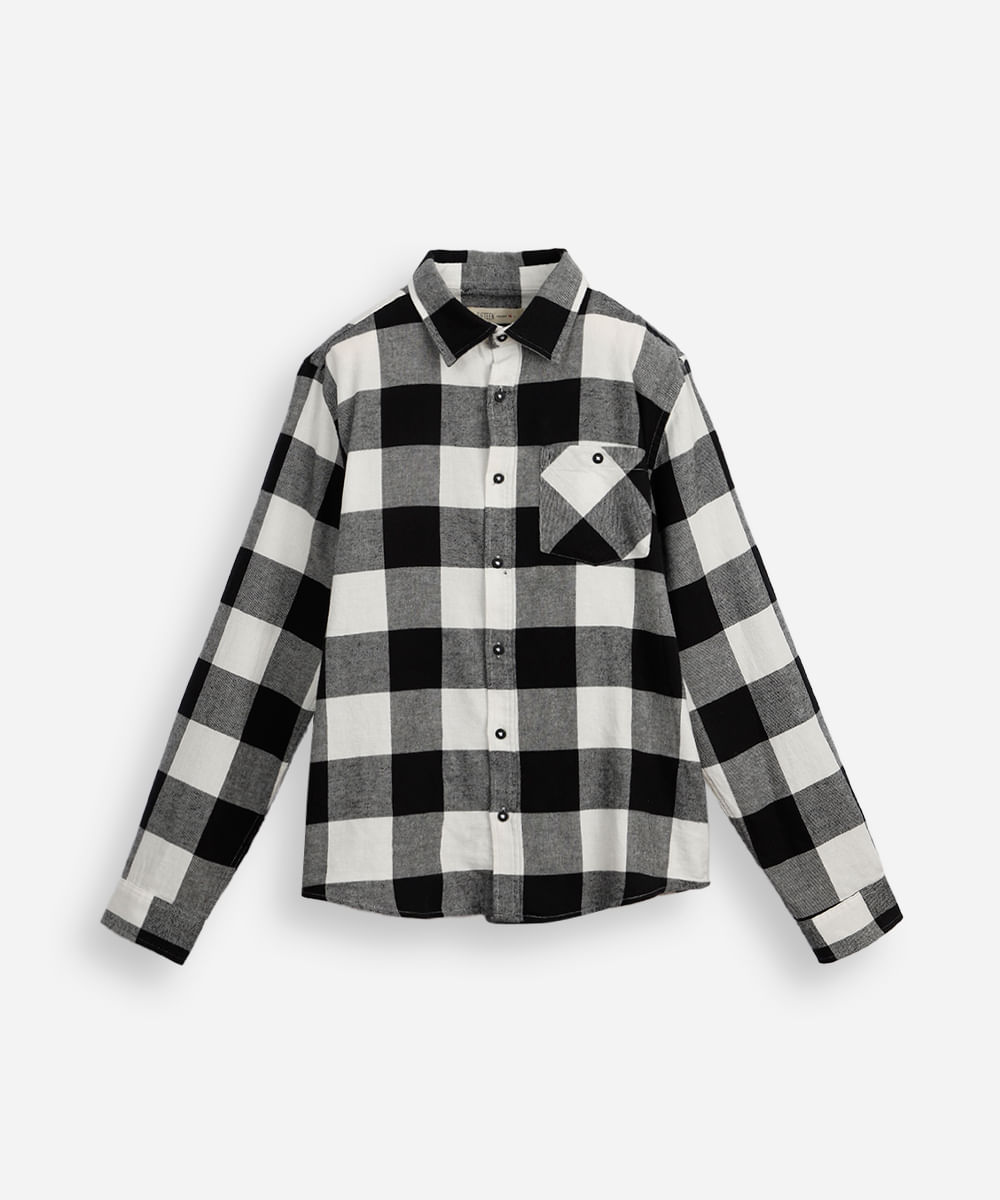 camisa xadrez juvenil manga longa flanelada off white