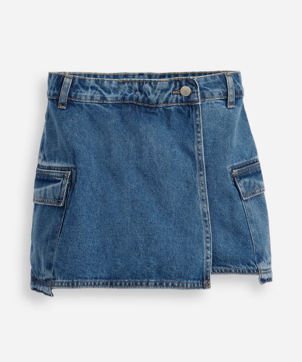 short saia cargo juvenil jeans - jeans escuro 12