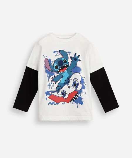 camiseta infantil de algodão stitch off white 8
