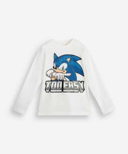 camiseta infantil de algodão manga longa sonic off white 12 camiseta infantil de algodão manga longa sonic off white 12
