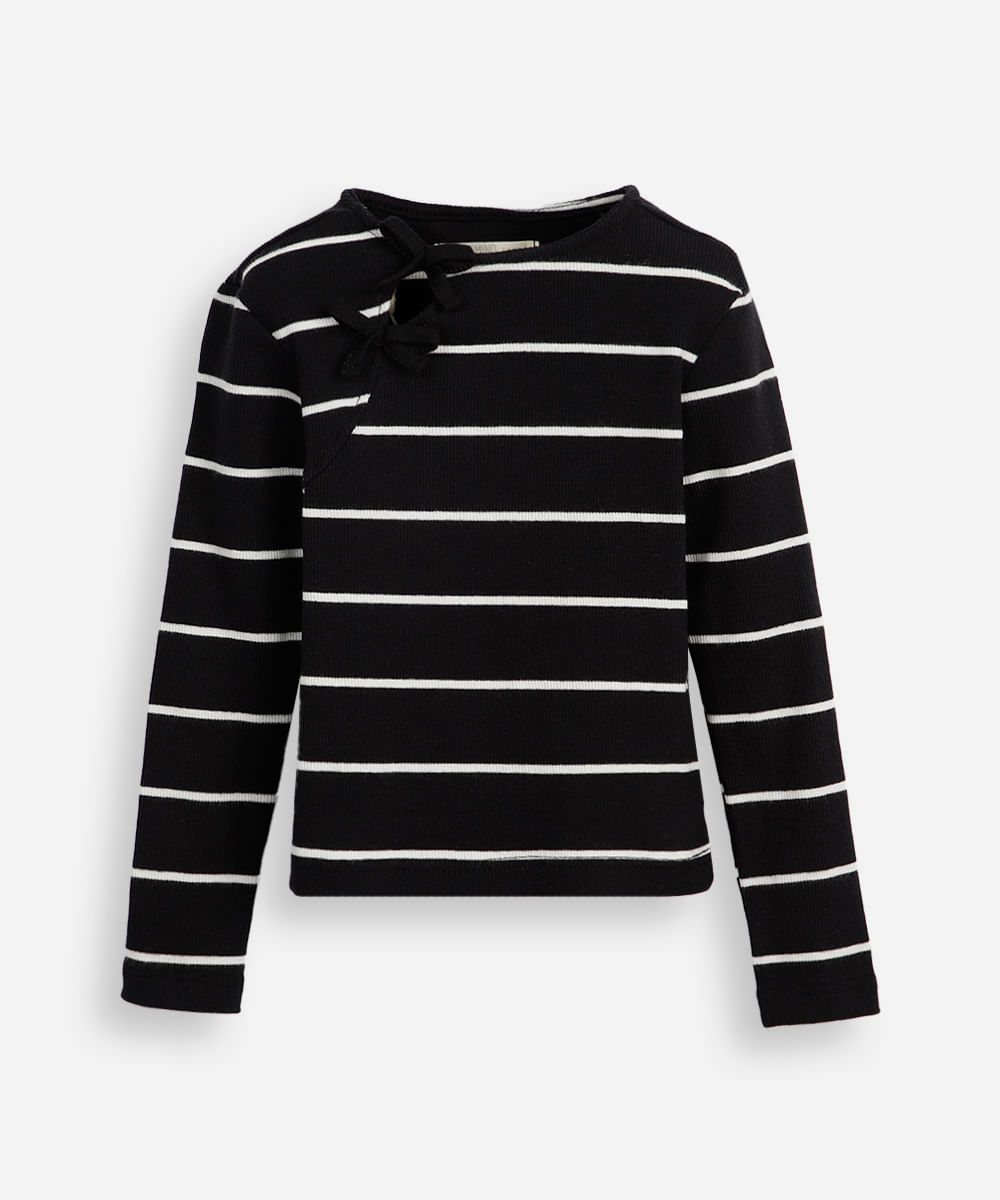 blusa infantil de algodão com laços listrada colorida