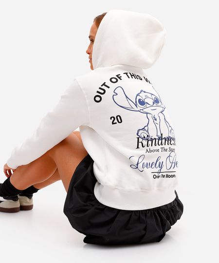 blusão feminino de moletom felpado com capuz stitch off white G