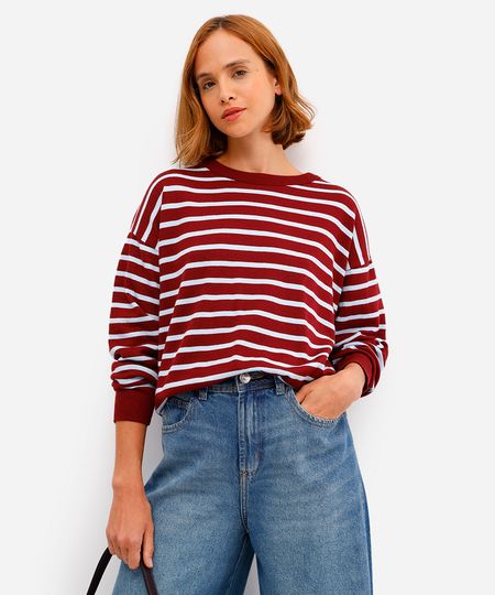 suéter feminino de tricot listrado vinho P suéter feminino de tricot listrado vinho P