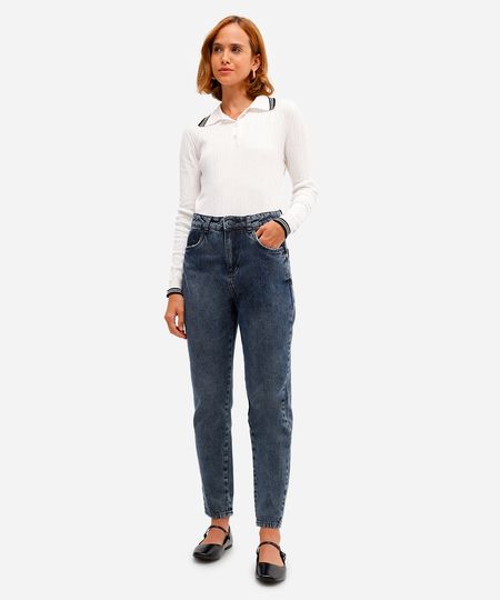 calça mom feminina jeans sawary azul 38