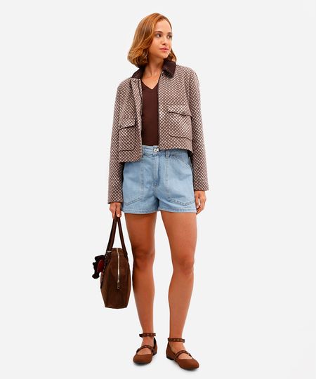 short feminino jeans cintura alta azul 38