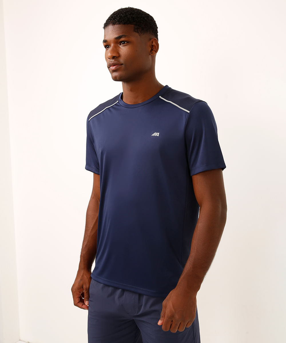 camiseta com recortes e refletivos manga curta esportiva ace azul