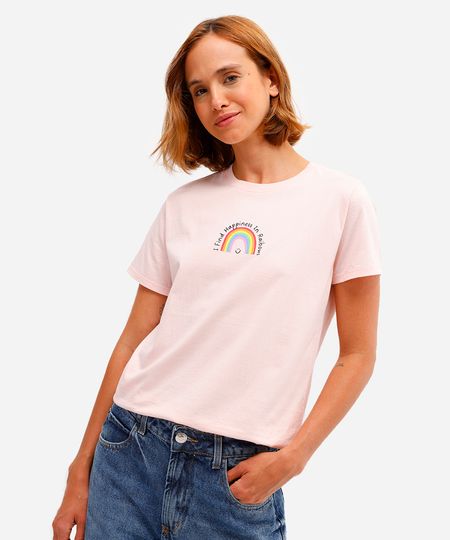 camiseta feminina de algodão arco íris rosa PP