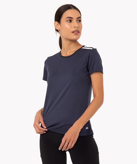 camiseta feminina esportiva ace manga curta com listras azul P