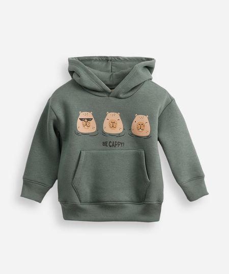 blusão infantil de moletom felpado com capuz capivara verde 5 blusão infantil de moletom felpado com capuz capivara verde 5