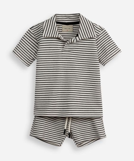 conjunto curto infantil listrado texturizado preto 2