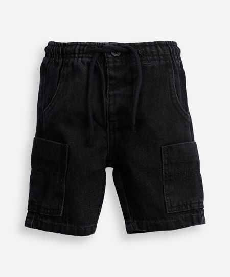 bermuda cargo infantil jeans preta 1 bermuda cargo infantil jeans preta 1