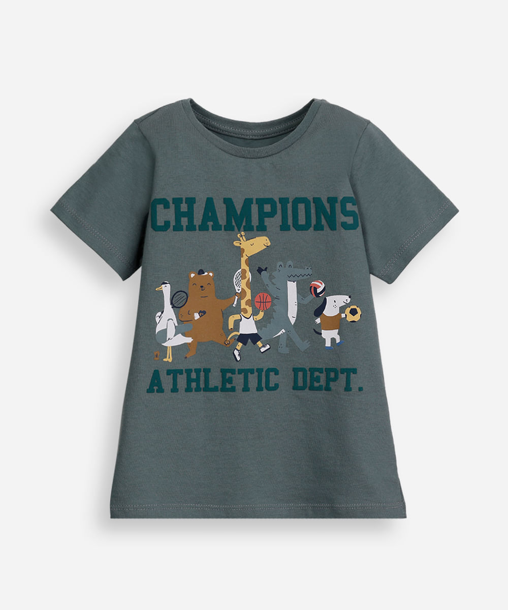camiseta de algodão infantil manga curta bichinhos champions verde