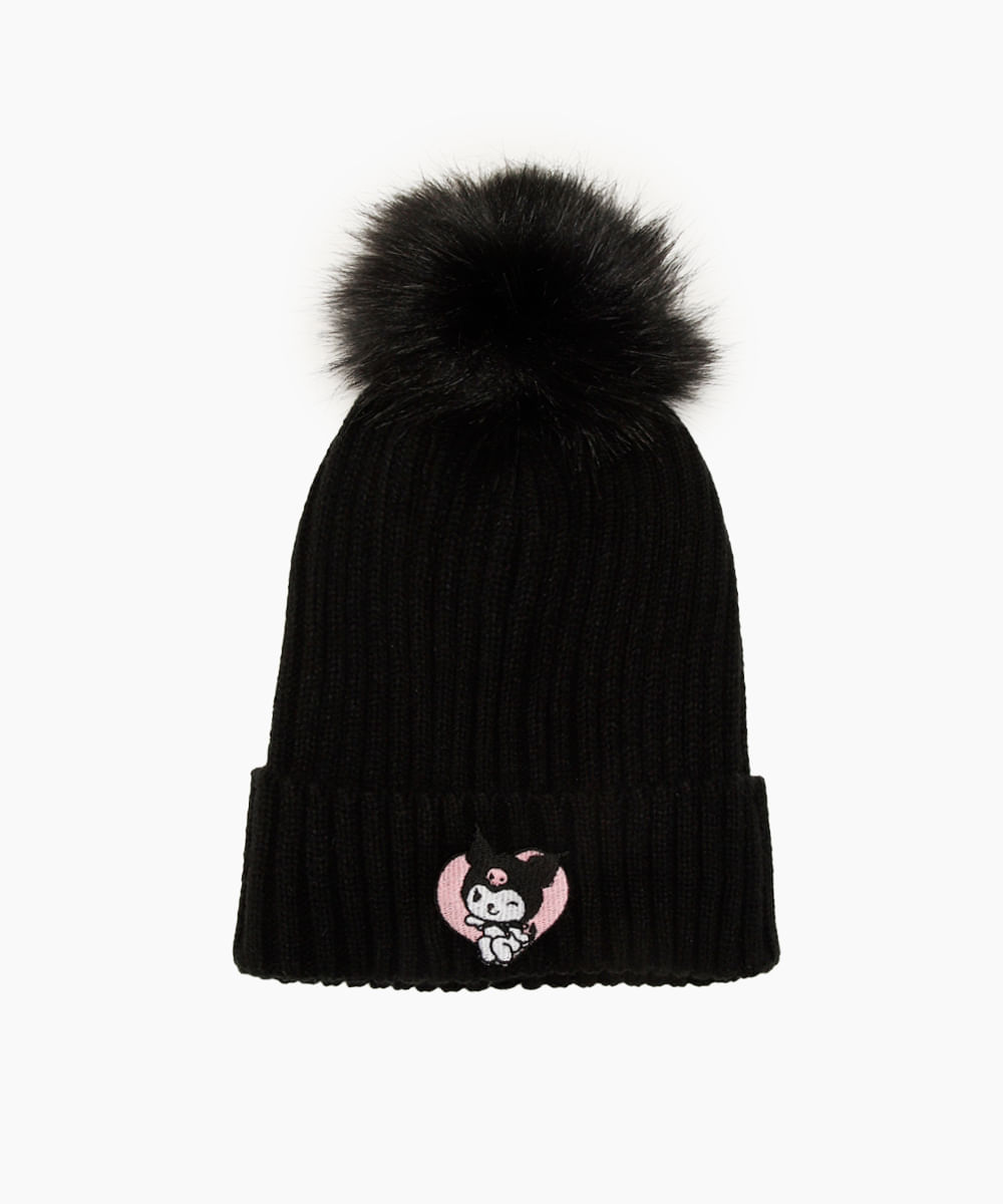 gorro infantil de tricot hello kitty preto