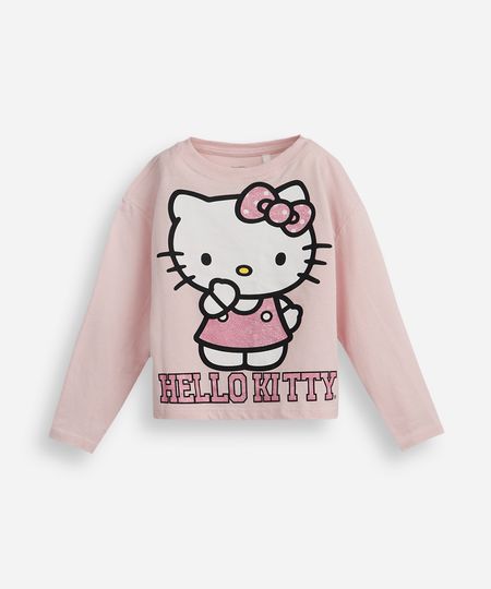 camiseta infantil de algodão hello kitty com glitter rosa 12 camiseta infantil de algodão hello kitty com glitter rosa 12