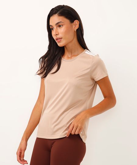 camiseta feminina esportiva ace manga curta com listras bege P camiseta feminina esportiva ace manga curta com listras bege P