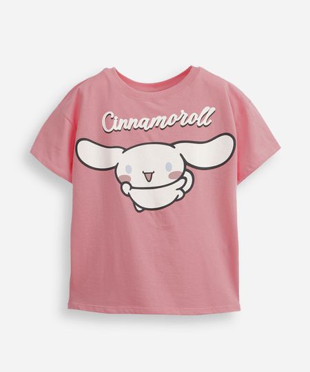 camiseta infantil de algodão cinnamoroll hello kitty com glitter rosa 4 camiseta infantil de algodão cinnamoroll hello kitty com glitter rosa 4