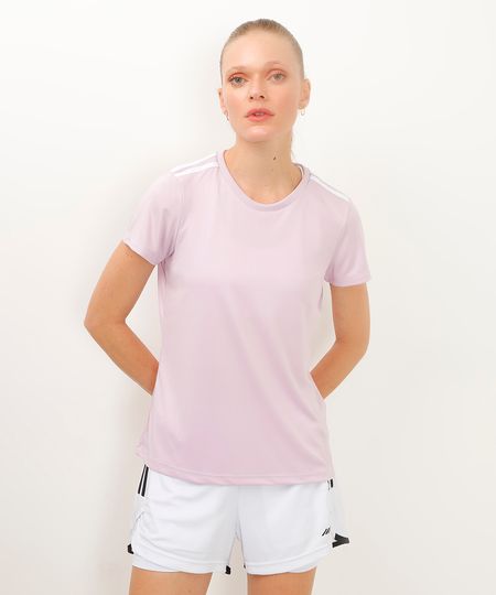 camiseta feminina esportiva ace manga curta com listras lilás P camiseta feminina esportiva ace manga curta com listras lilás P