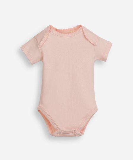 body infantil de algodão manga curta rosa 0-3