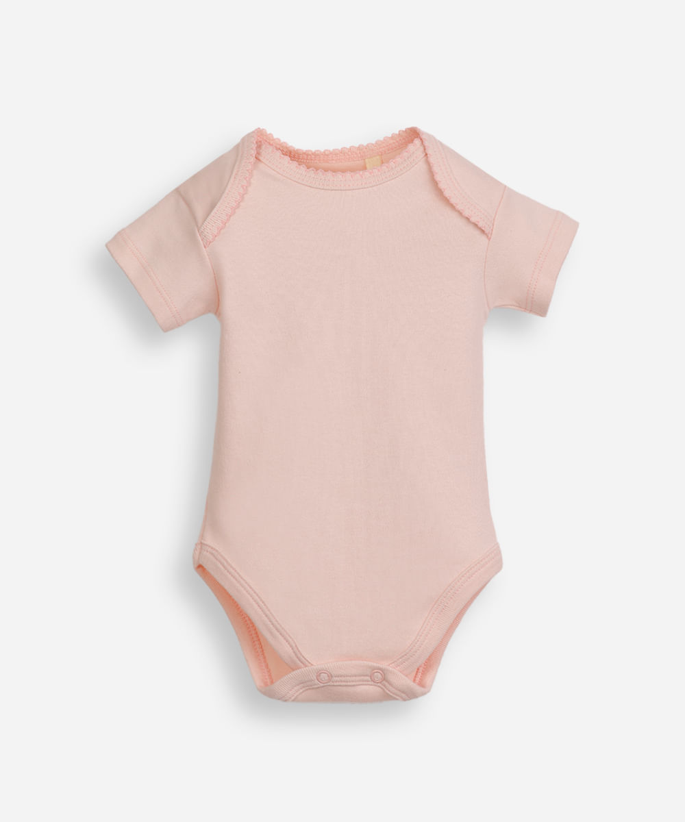 body infantil de algodão manga curta rosa