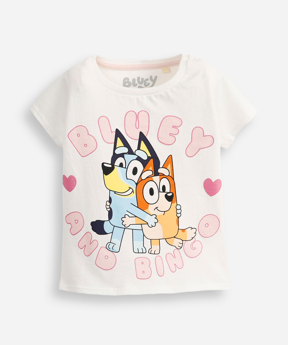 blusa infantil de algodão bluey com glitter off white