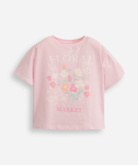 camiseta infantil de algodão floral com glitter rosa 4