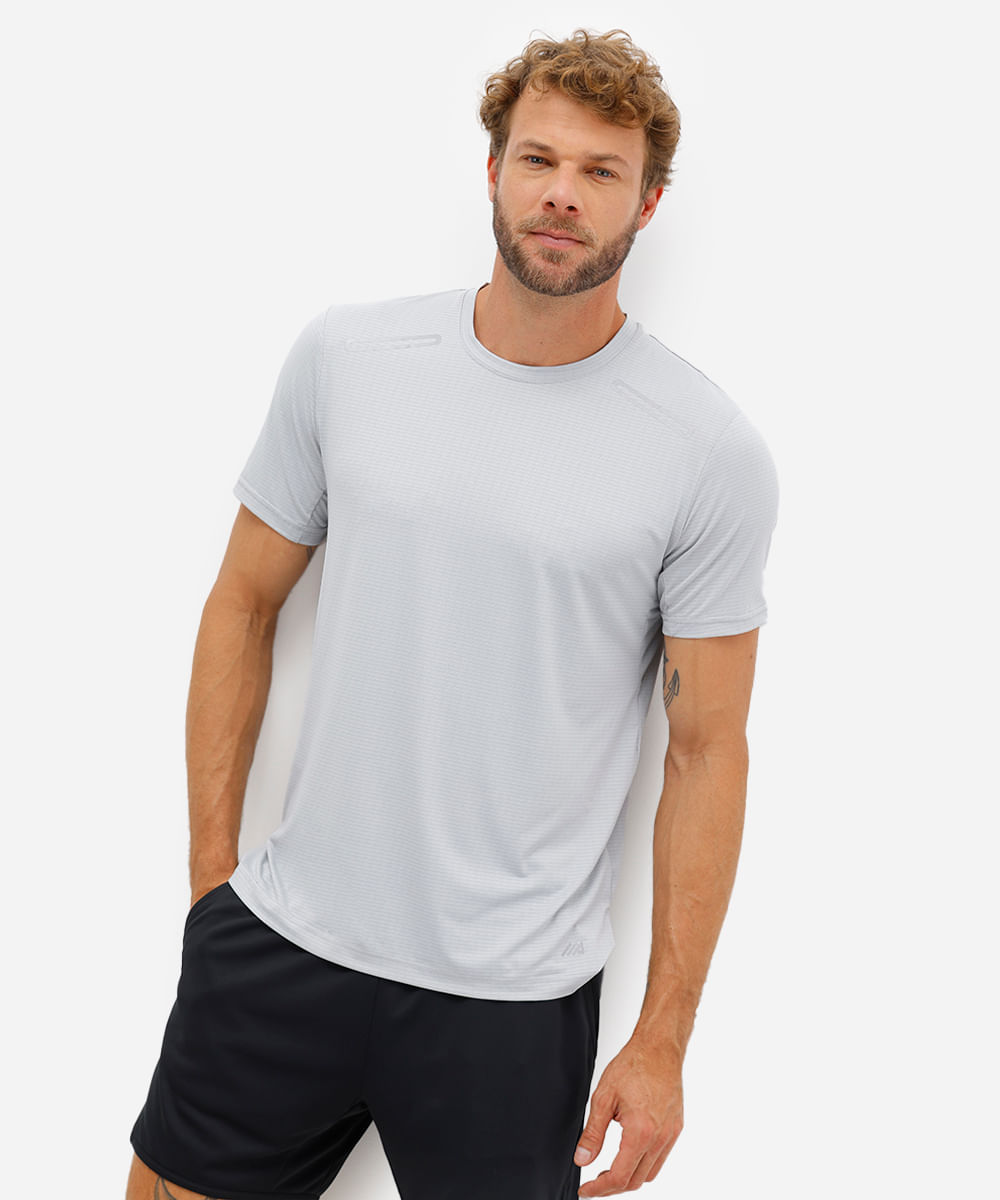 camiseta masculina esportiva ace texturizada cinza