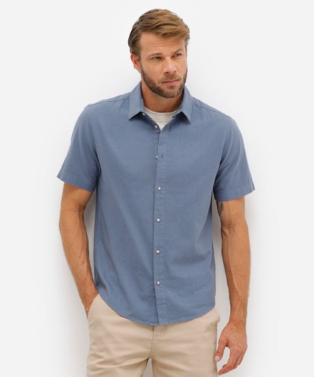 camisa comfort masculina com linho manga curta azul M