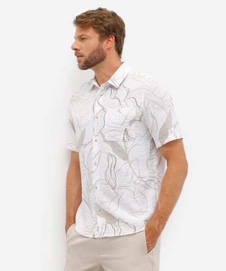 camisa masculina manga curta estampada bege G