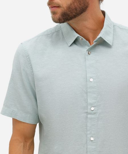 camisa comfort masculina com linho manga curta verde P