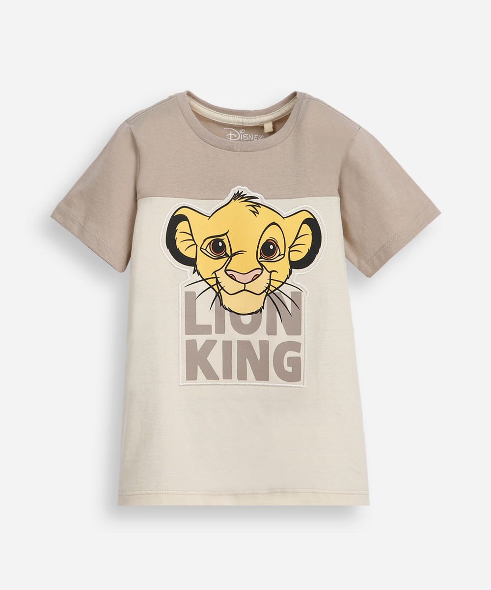 camiseta infantil de algodão manga curta simba bege