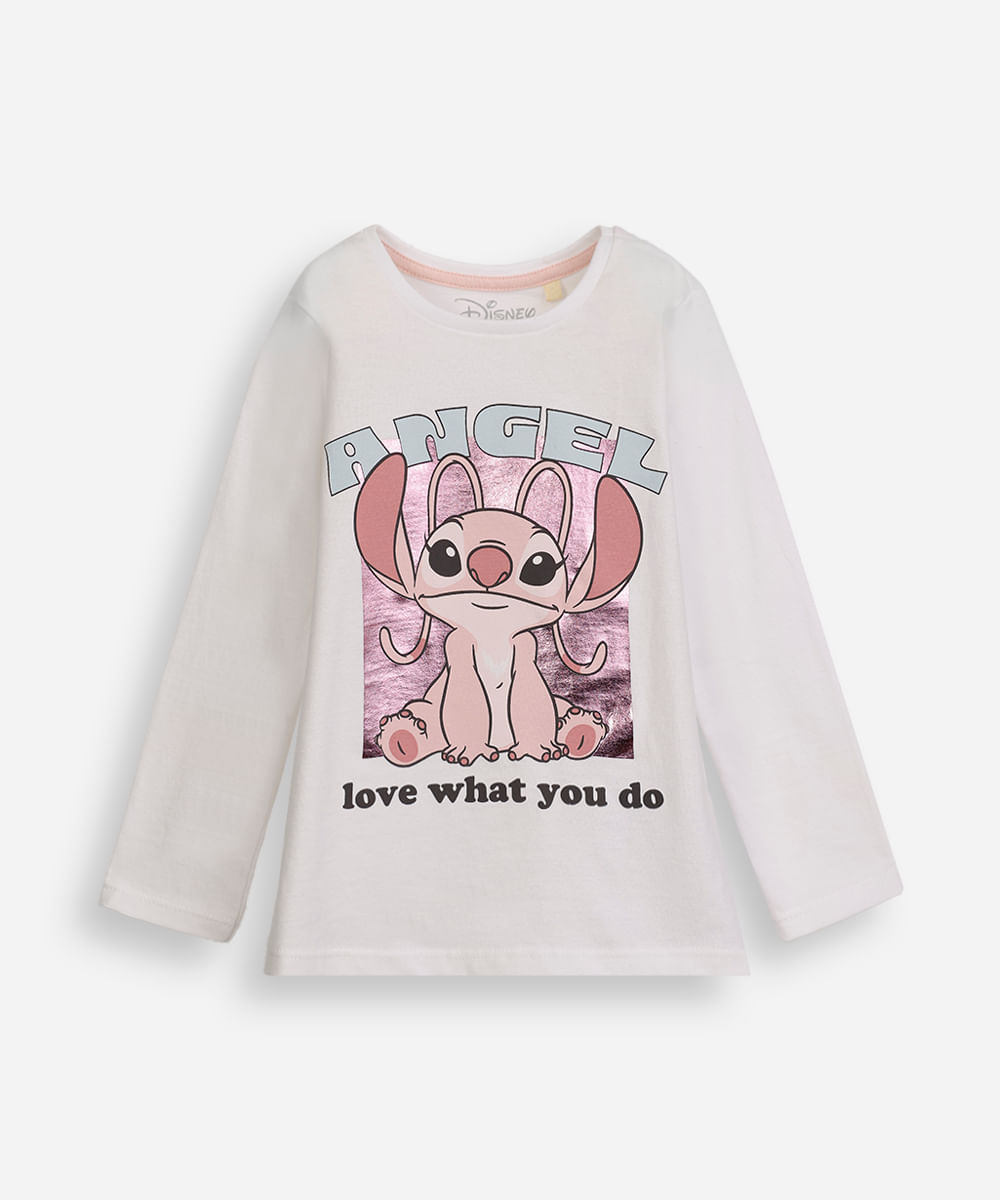 camiseta infantil de algodão angel stitch metalizada off white