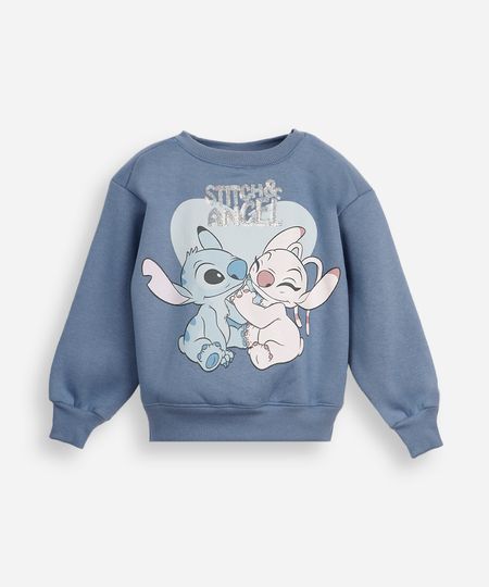 blusão infantil de moletom felpado stitch com paetê azul 6 blusão infantil de moletom felpado stitch com paetê azul 6
