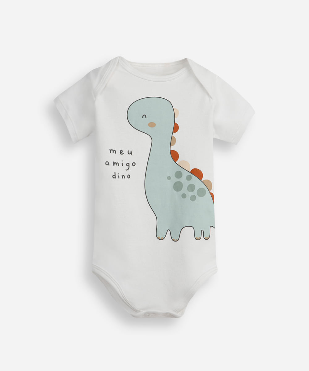 body infantil de algodão dino off white
