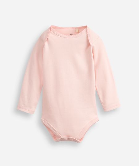 body infantil de algodão manga longa rosa 0-3