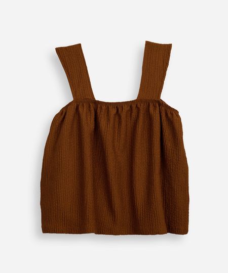 cropped juvenil decote quadrado texturizada - marrom 16 cropped juvenil decote quadrado texturizada - marrom 16