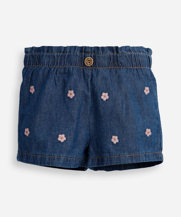short infantil jeans bordado floral azul 18-24