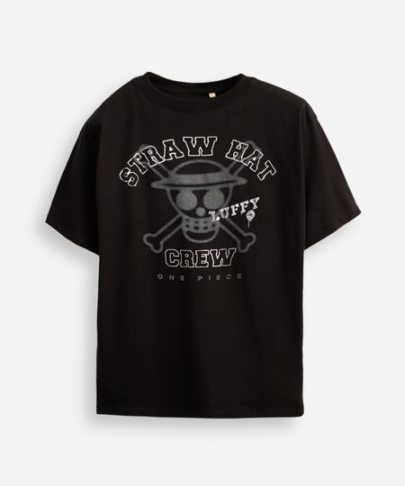 camiseta juvenil de algodão one piece metalizada preta 10