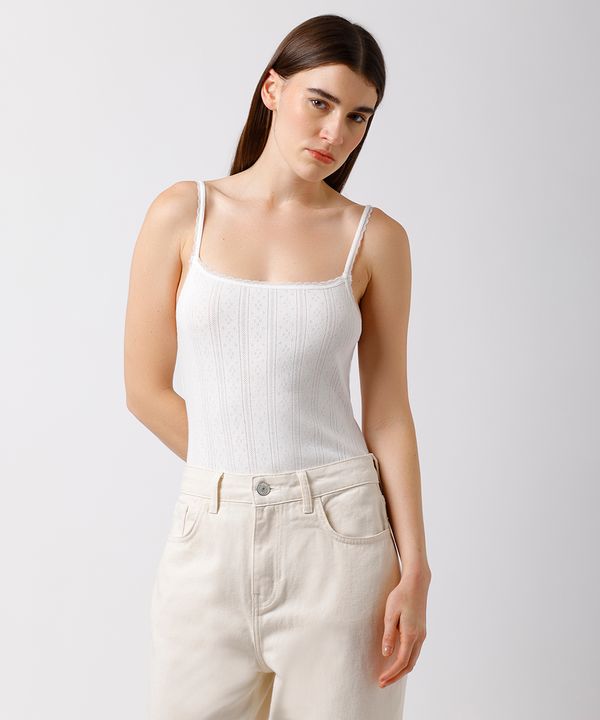 body feminino de algodão texturizado com renda mindset off white M