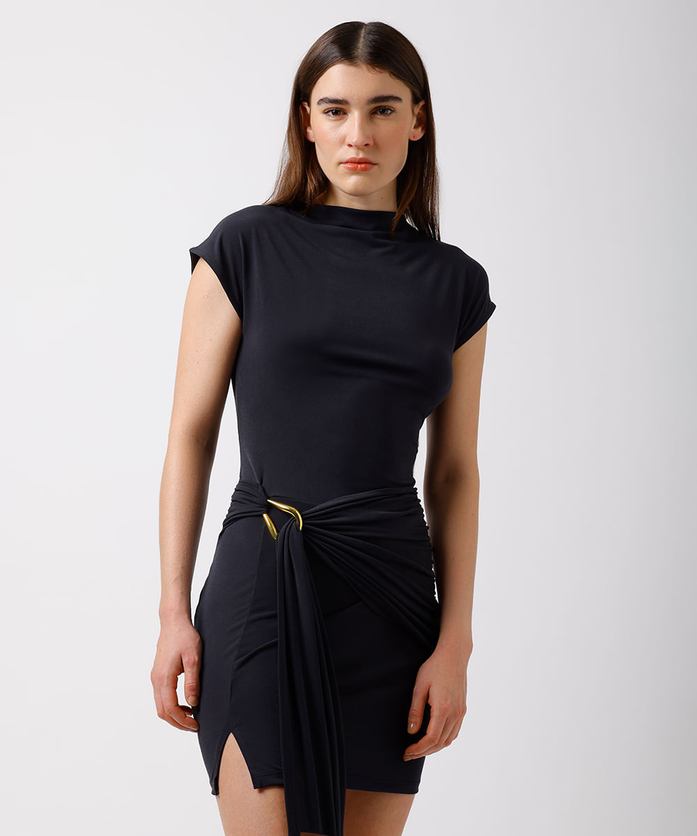 vestido curto feminino franzido mindset preto
