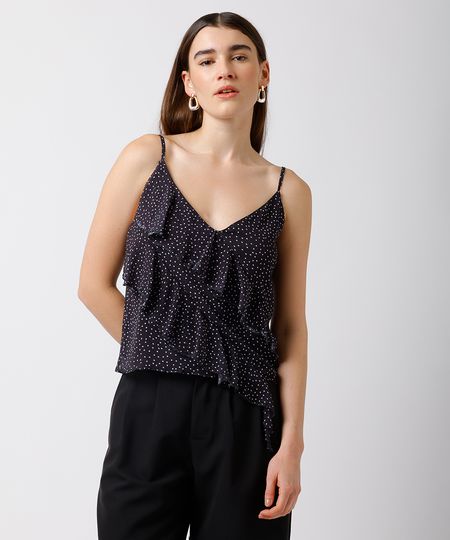 regata feminina alça fina com babados poá mindset preta PP regata feminina alça fina com babados poá mindset preta PP