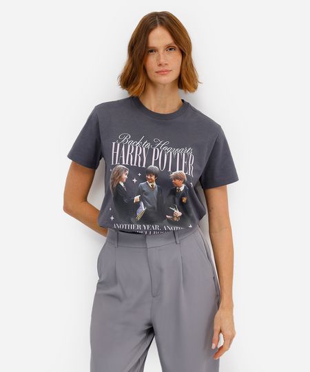 camiseta feminina de algodão harry potter cinza PP