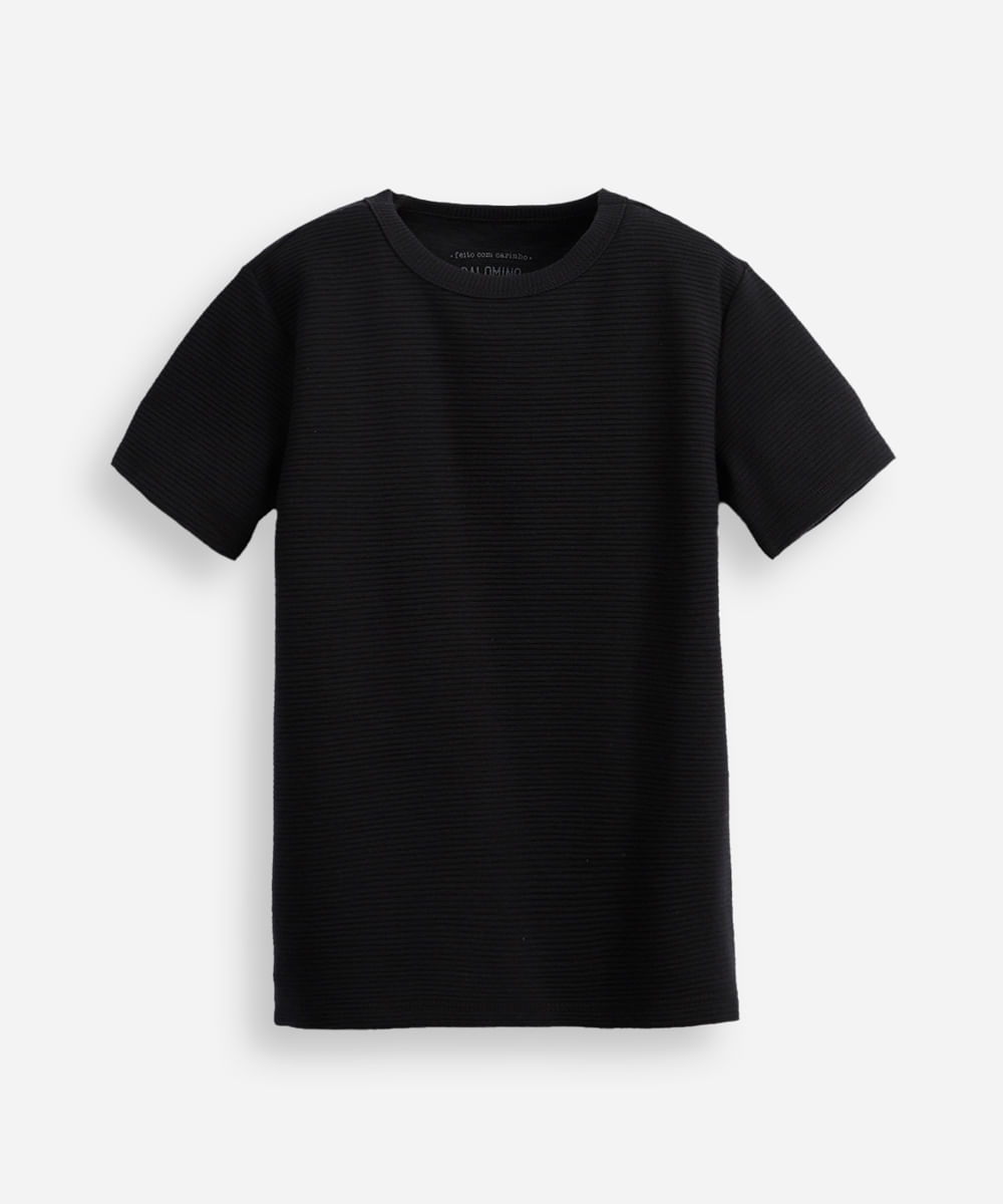 camiseta infantil manga curta canelada preta