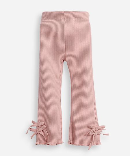 calça flare infantil canelada com laços rosa 1