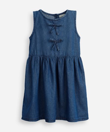 vestido infantil jeans com laços azul 8