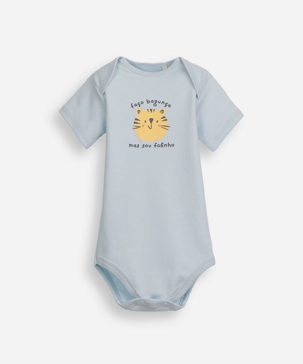 body infantil de algodão manga curta estampado azul 3-6