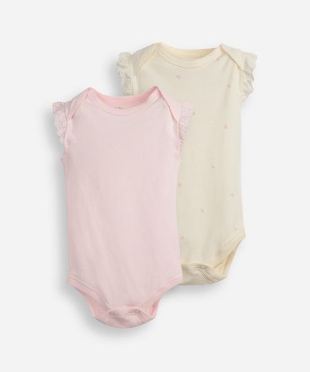 kit de 2 body infantis de algodão com laise - multicor 6-9